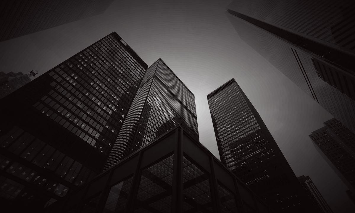 City towers photographed looking straight up